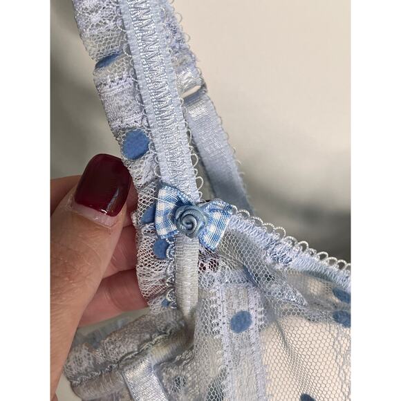 For Love And Lemons Harper Ruffle Sheer Underwired Bra Periwinkle Women's Medium - Picture 4 of 10